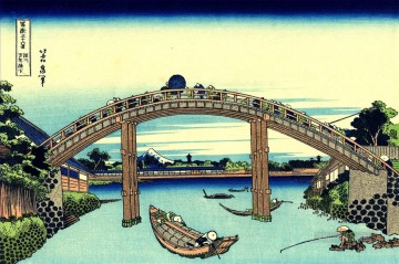  Hokusai Pintura al %C3%B3leo - Fuji visto a través del puente mannen en fukagawa Katsushika Hokusai japonés